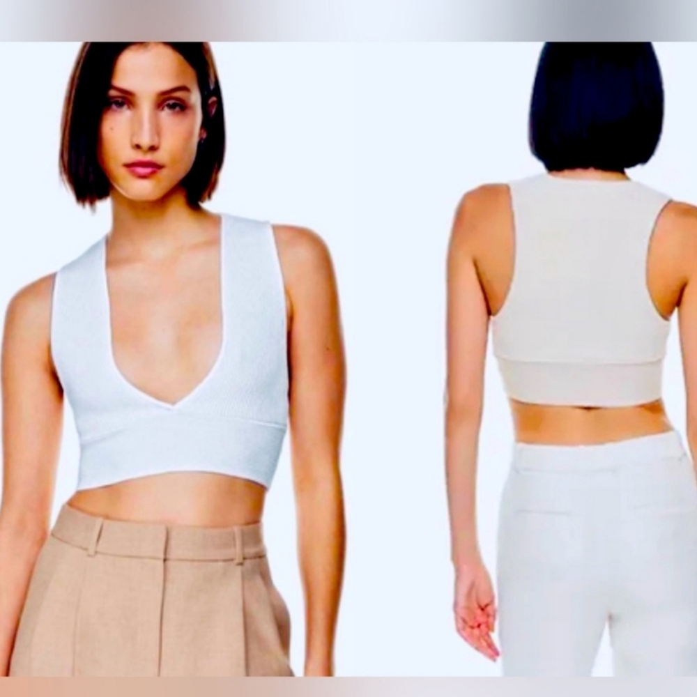 Aritzia Babaton Deep V Sculpt Knit Crop Top Ribbed XL NWT